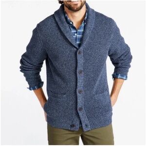 L.L.Bean Cardigan Men L Reg Blue Waffle Knit Organic Cotton Grandpa Knit Sweater